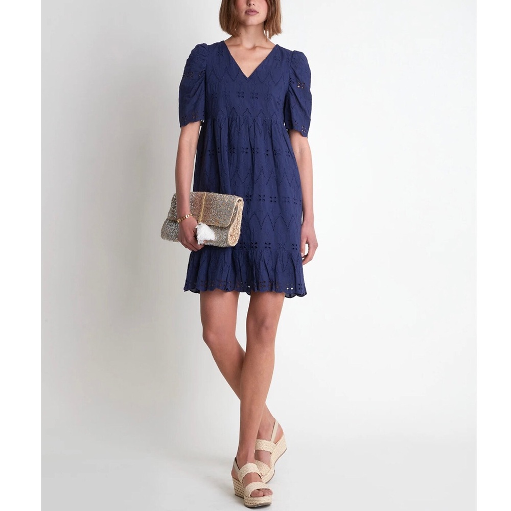 Maison 123 Lamie Broderie Anglaise Mini Dress Navy Blue Size FR 38 US 8